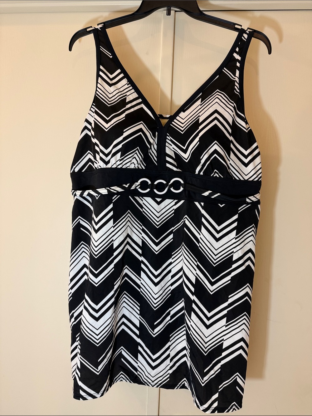 Catherines Black and White Chevron One-Piece Swimsuit